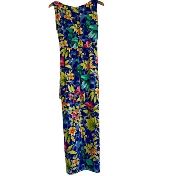 Vintage Robbie Bee Silk Tropical Floral Faux Wrap Maxi Dress with Side Tie 6 - Picture 5 of 6